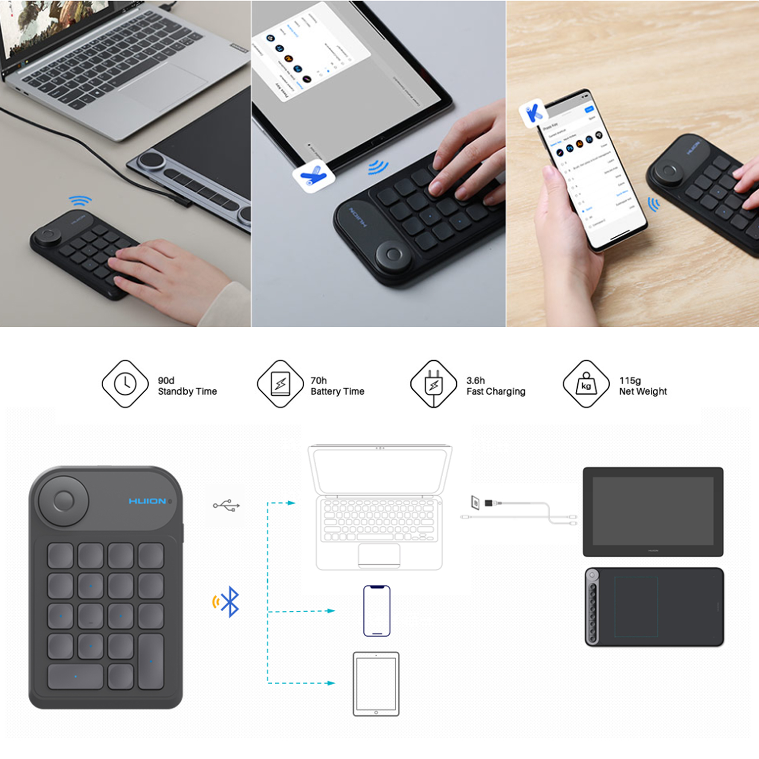 HUION Keydial Keyboard Nirkabe - Huion Tablet Accessories ulasan dan harga